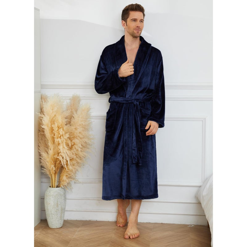U2SKIIN Mens Fleece Robe Plush Collar Shawl Bathrobe(Navy,2XL/3XL) - Image 4